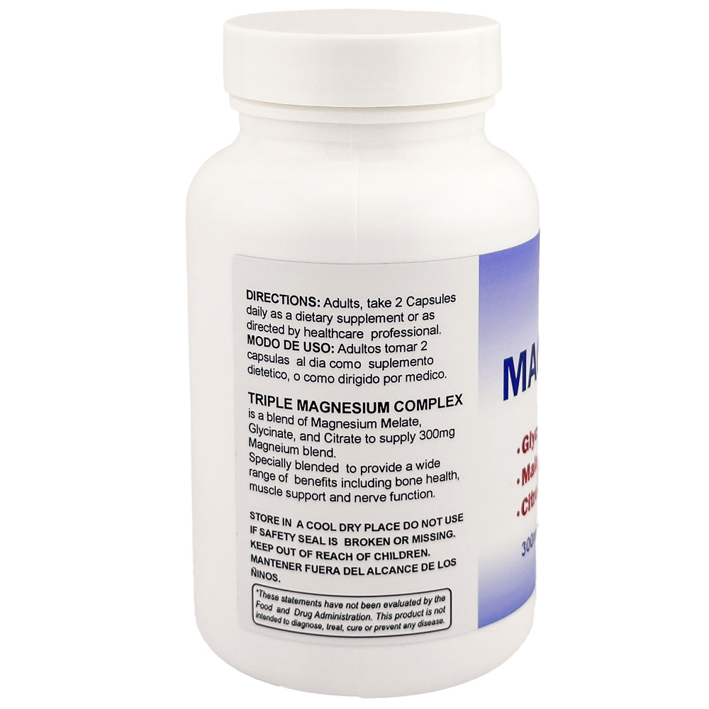 Triple Magnesium Complex, Magnesium Glycinate, Malate and Citrate. 90 capsules