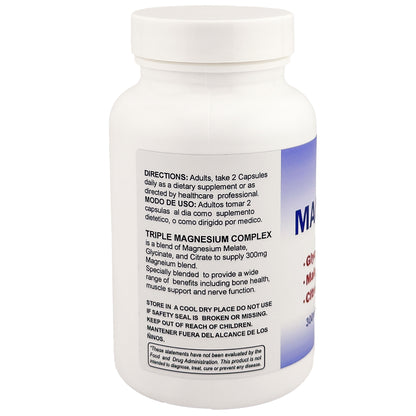 Triple Magnesium Complex, Magnesium Glycinate, Malate and Citrate. 90 capsules