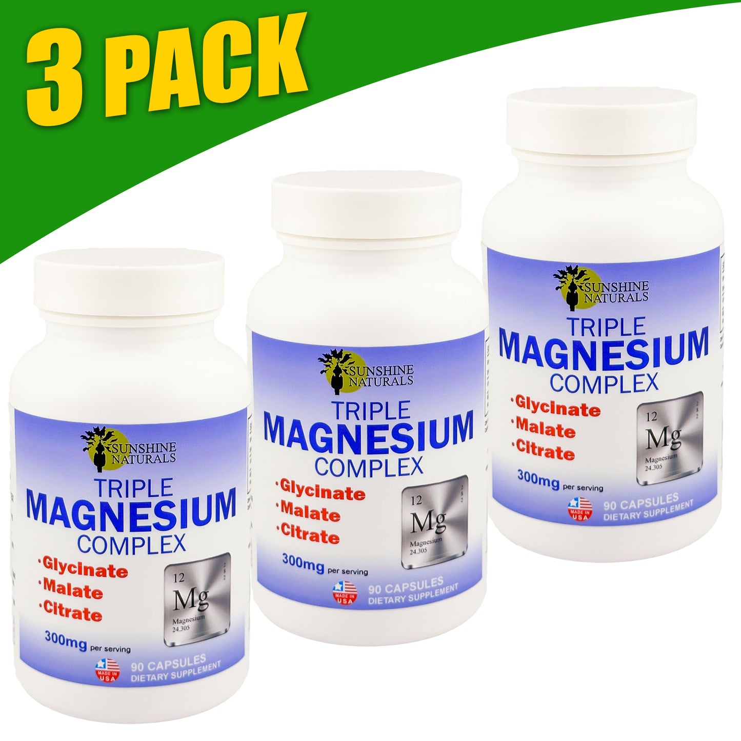 Triple Magnesium Complex, Magnesium Glycinate, Malate and Citrate. 90 capsules